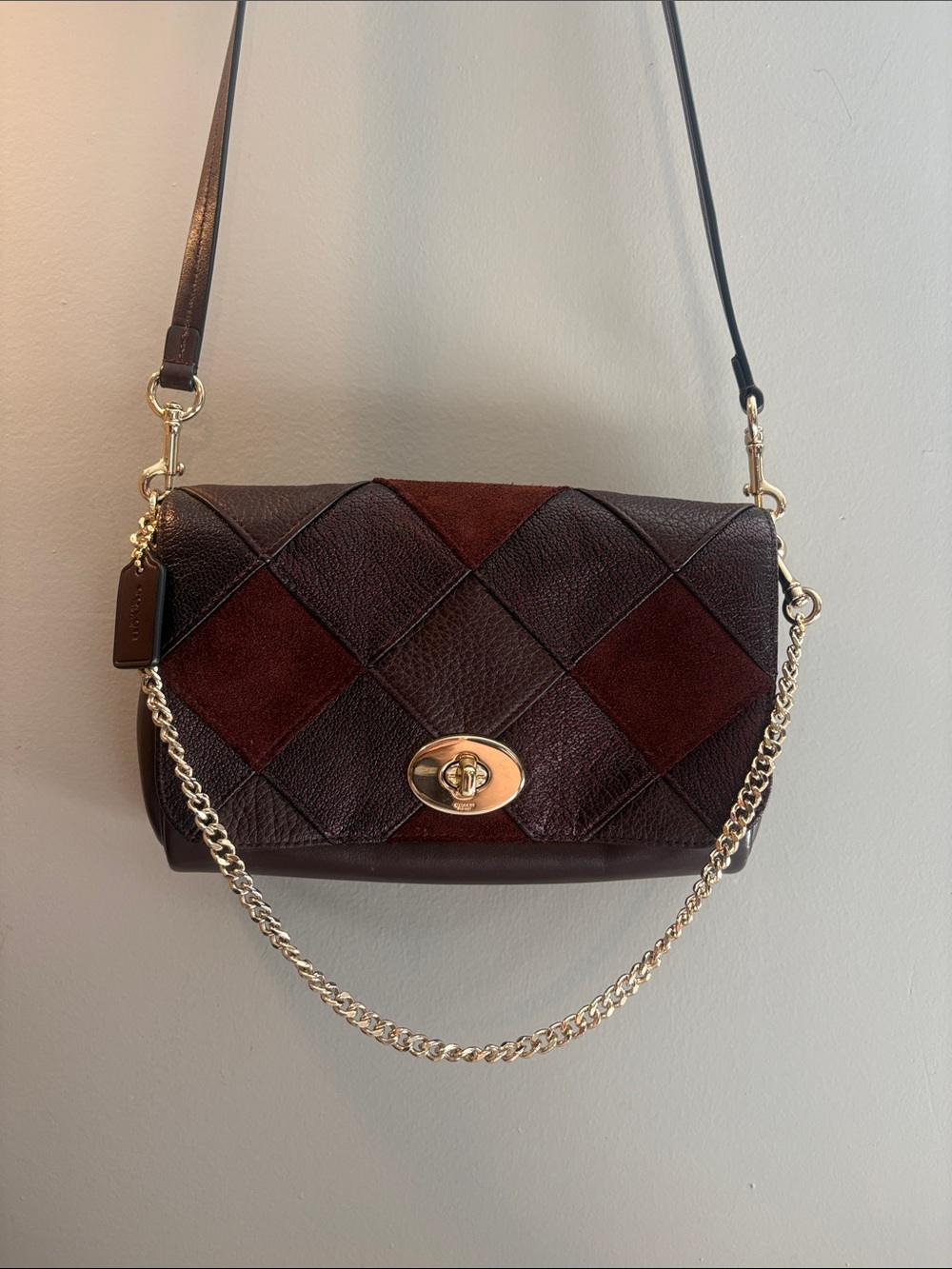 Coach Patchwork Leather Crossbody with Gold Chain Handle